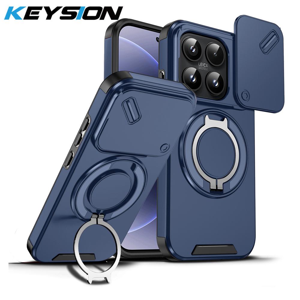 KEYSION 360° Rotating Ring Stand Phone Case for Xiaomi 17 Slide Camera Protection Magnetic Shockproof Back Cover for Xiaomi 17