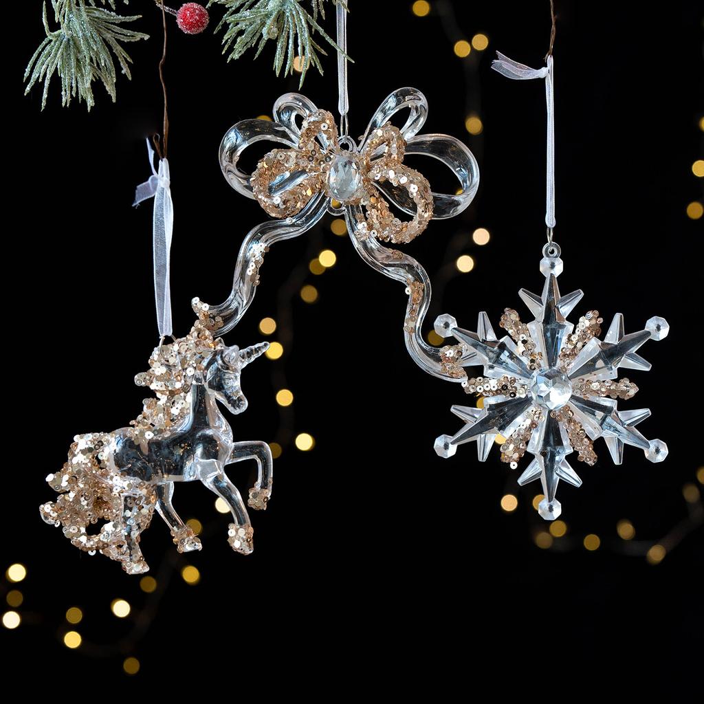 Christmas Decorations Sequined Acrylic Transparent Pendant Snowflake Bell Pendant Christmas Tree Pendant