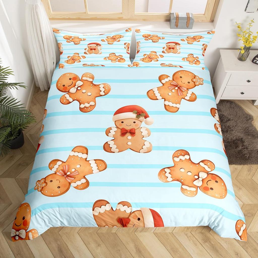 Merry Christmas Duvet Cover Twin Queen Christmas Tree Snowman Bedding Set For Kids Boy Girl Teen Gingerbread Man Comforter Cover