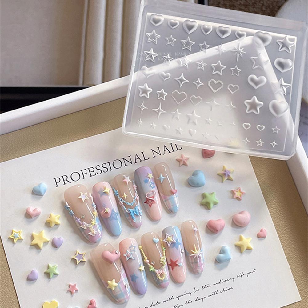 Novel 3D Silicone Mold Heart Star Pentagram Nail Artistry, DIY Transparent Manicure Template for Decorative Nail Trinkets