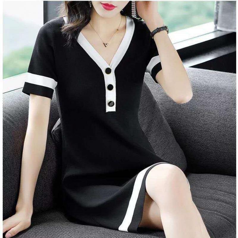 

Summer 2025 Women s V-neck Slimming Plus Size Knit Dress M 80-100 lbs