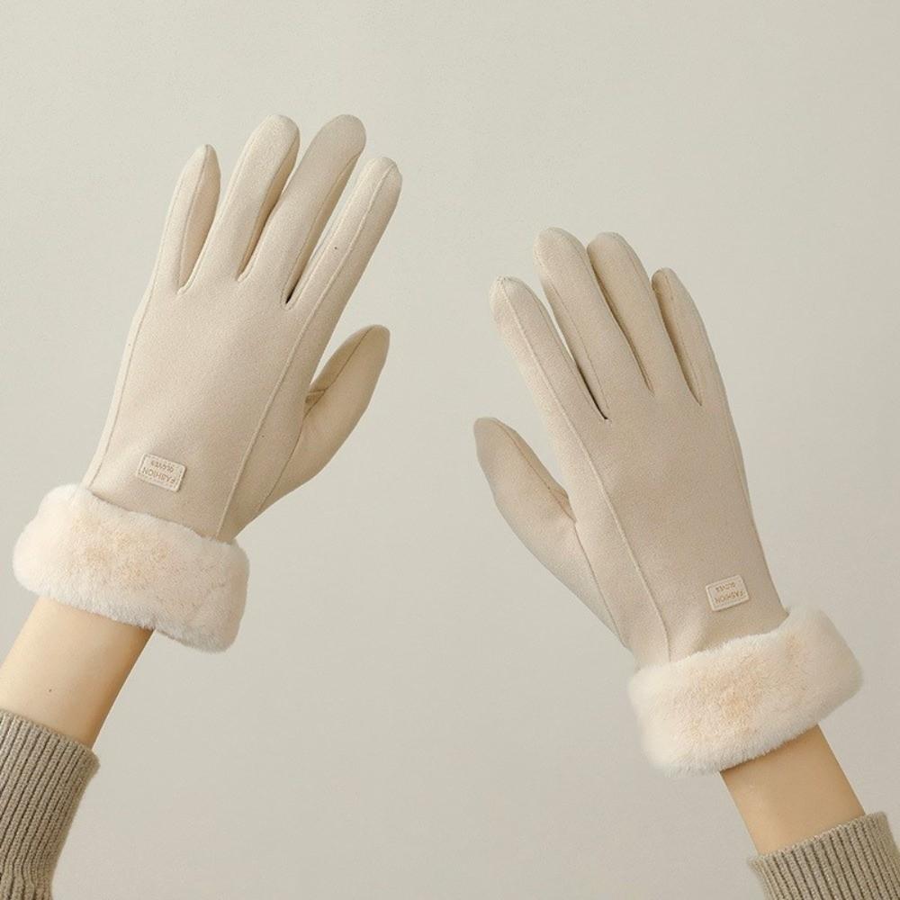 Polar Fleece Women Anti-cold Mittens Faux Rabbit Fur Plush Thickened Gloves  Outdoor