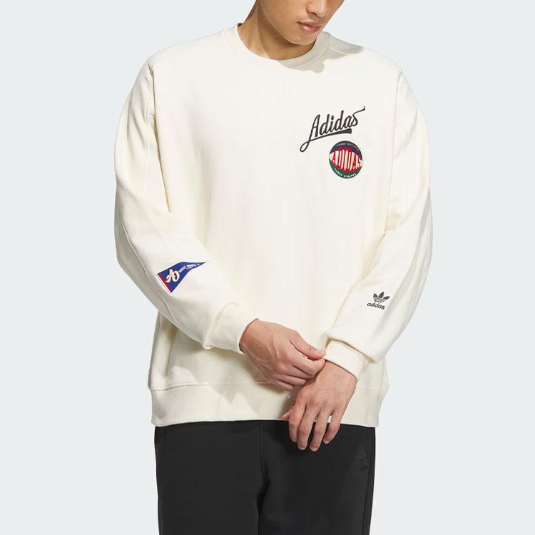 adidas Originals Embroidered Sport Crewneck Sweatshirt Men Tops Off-White IZ1521
