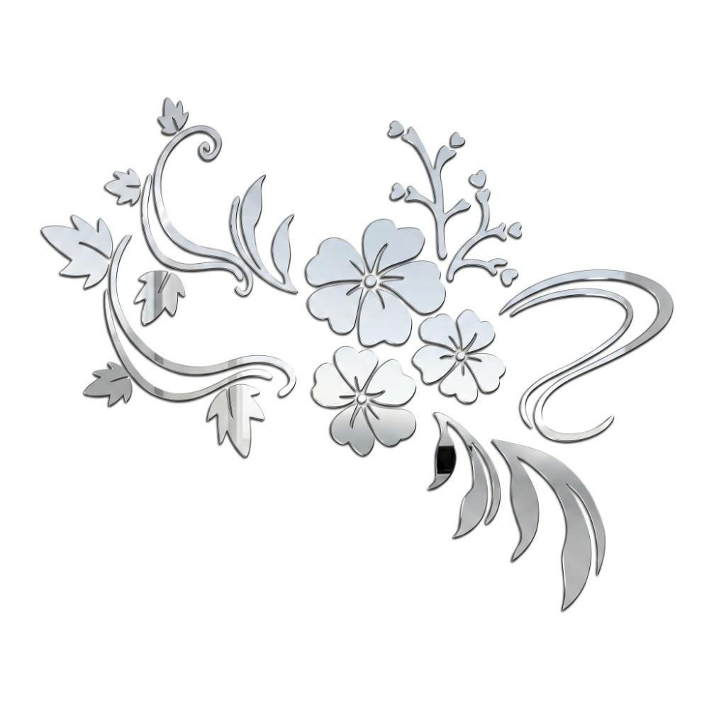 47.2x35.4in 3D Mirror Mural Stickers Silver Acrylic Hibiscus Wall Sticker Hibiscus Mirror Surface Acrylic Wall Sticker