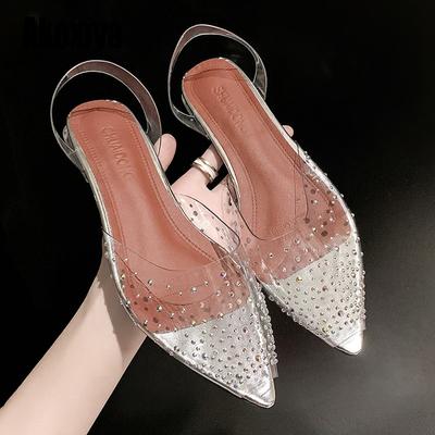 Neu PVC Transparent Frauen Pumps Sandalen Kristall Mid Heels Pumps Strass Spitz Frauen Brautjungfer Hochzeit Schuhe Zapatos