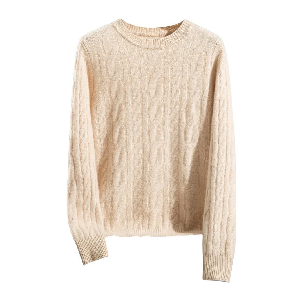 Men's Vintage Cable Knit 100% Pure Cashmere Sweater - Heavyweight, Crew Neck, Light Luxury Texture