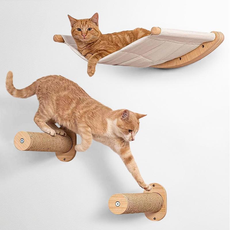 Katzenregal Wandhängematte Kletterregale Massivholzstufen Sisalseil Katzenleiter Haustiermöbel Aktivität Wohnungskatzen Wandmöbel