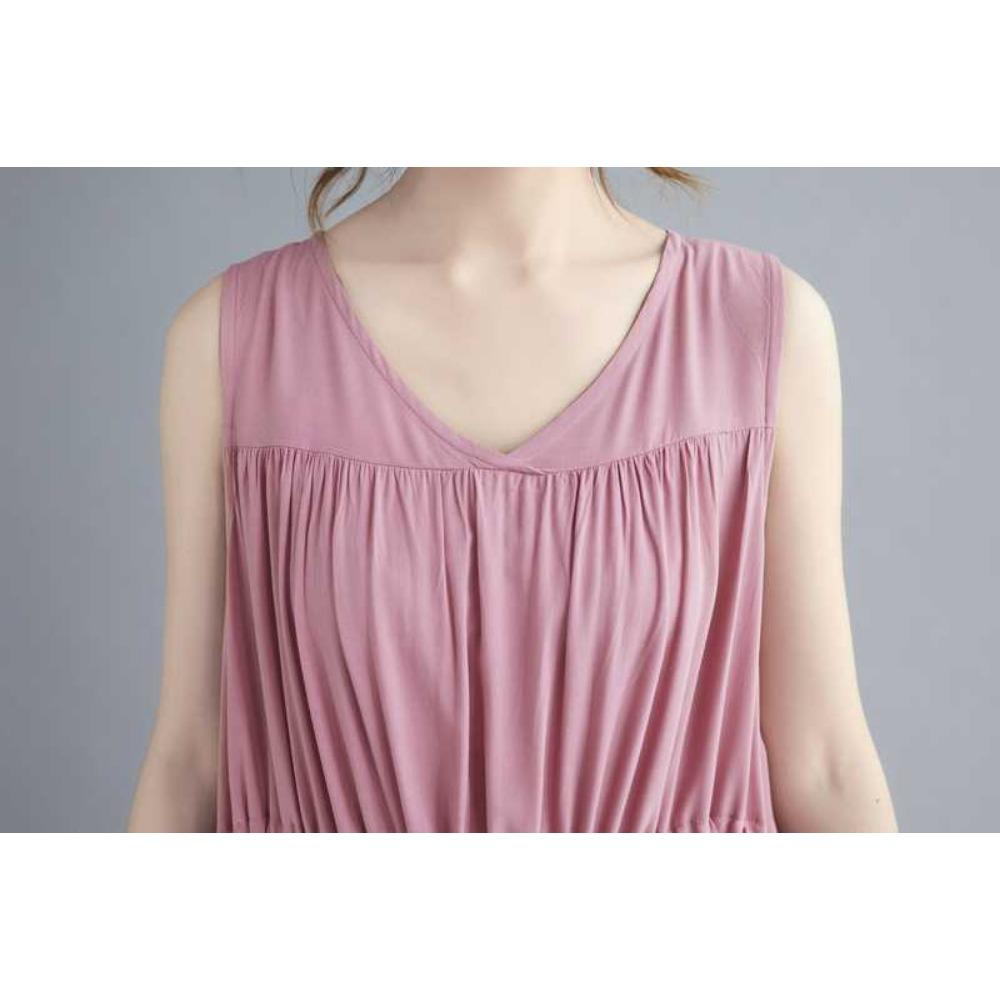 Solid Color Drawstring Casual Loose Sleeveless Dress