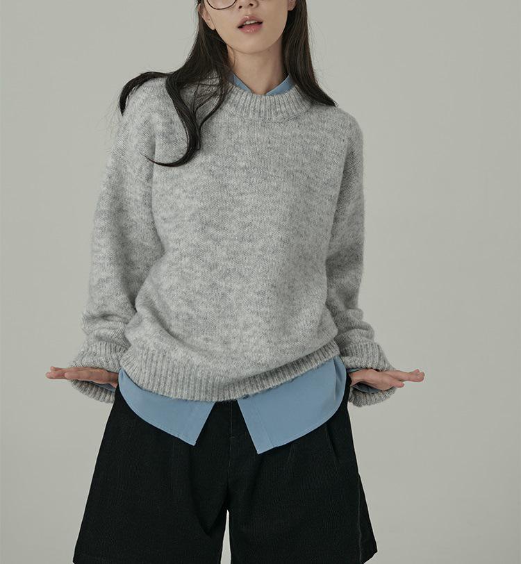 

Женский уютный шерстяной вязаный свитер Nuonuo на осень/зиму - круглый вырез, универсальный и стильный One Size серый