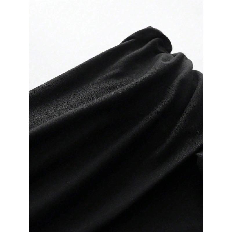 Women Sexy Off Shoulder High Waist Solid Short Pleated A Line Casual Dress