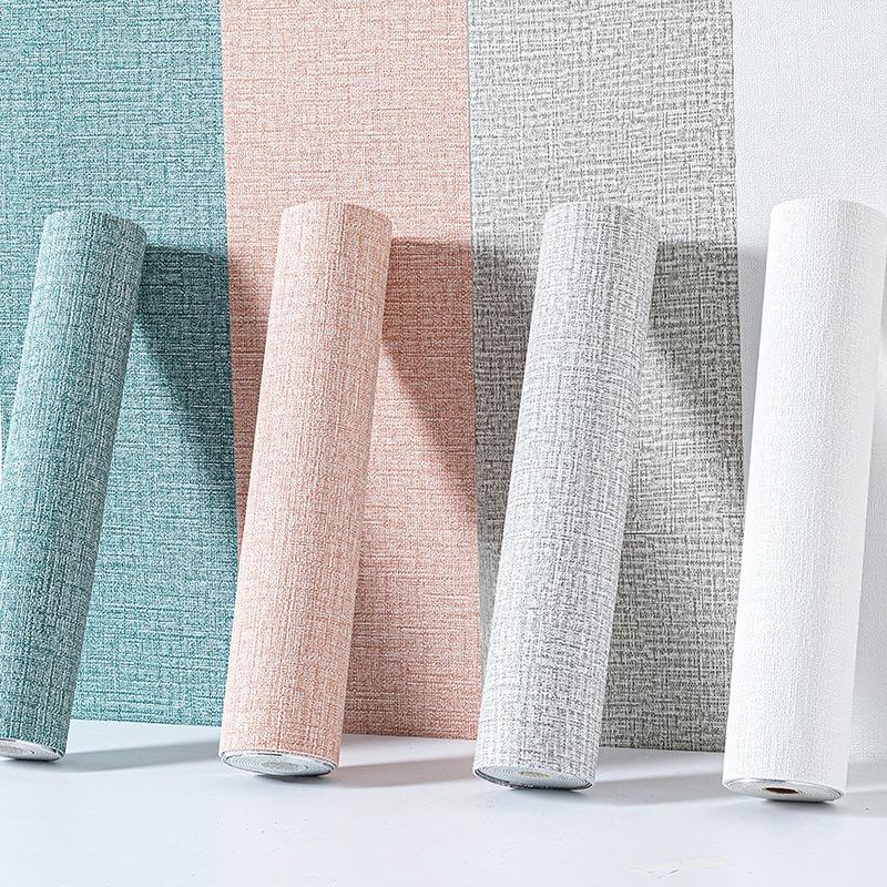 10 Meters / Roll 3D Self-adhesive Thicken Waterproof Wallpaper Linen Textured Pure Color Home Decorative Refurbished Sticker
