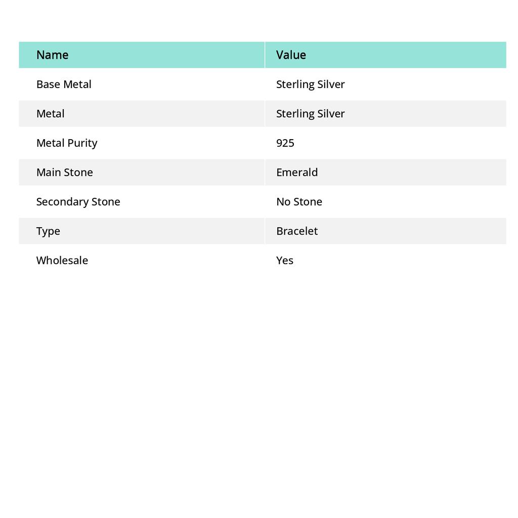 Smaragd(Simulert) Etnisk 925 Sterlingsølv Armbånd 7-8" L2Z34