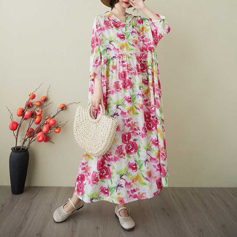 Ladies' Retro Gentle Wind and Cloud Brocade Cotton and Hemp Hooded Dress