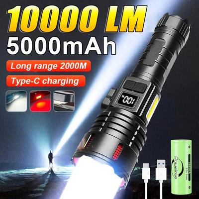 10000LM 5000mAh Hoogvermogen Oplaadbare LED Zaklamp Oplaadbare Ultra Krachtige LED Zaklamp Groot Bereik 2000M Met Magneet Lantaarn