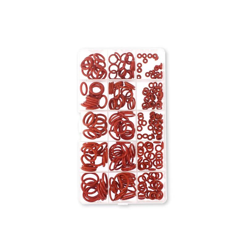225pcs O Rings Rubber Red Silicone O Ring Seal Sealing Silicon Rubber Oil Resistant Washer O-rings Assortment Kit Set Gasket Box