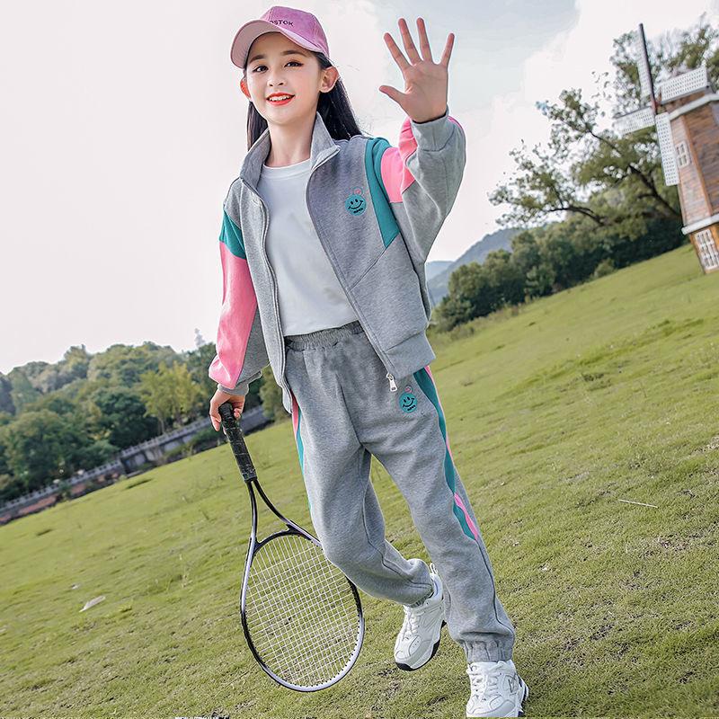 Completo abbigliamento per adolescenti Ragazze Primavera Autunno Patchwork Manica Lunga Zip Cappotto+Pantaloni Tuta 2 Pezzi per Bambini 5-14Y Abbigliamento Sportivo