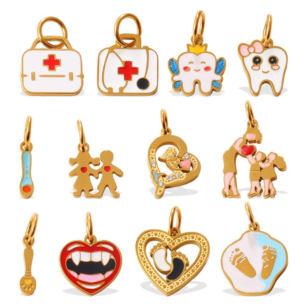 Niche Medical Care Theme, Oil Drop Pendant, First Aid Kit, Tooth Shape, Diamond-Encrusted Jewelry Accessories