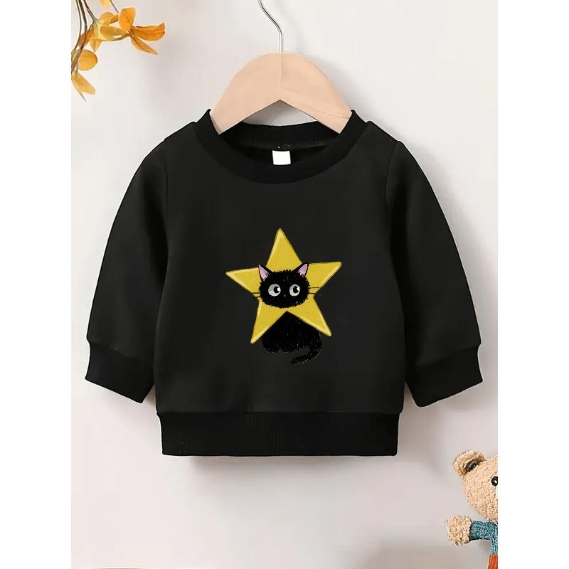 Kids Sweatshirt Star Black Cat Print Cute Spring/Autumn Long Sleeve Round Neck Sweatshirt