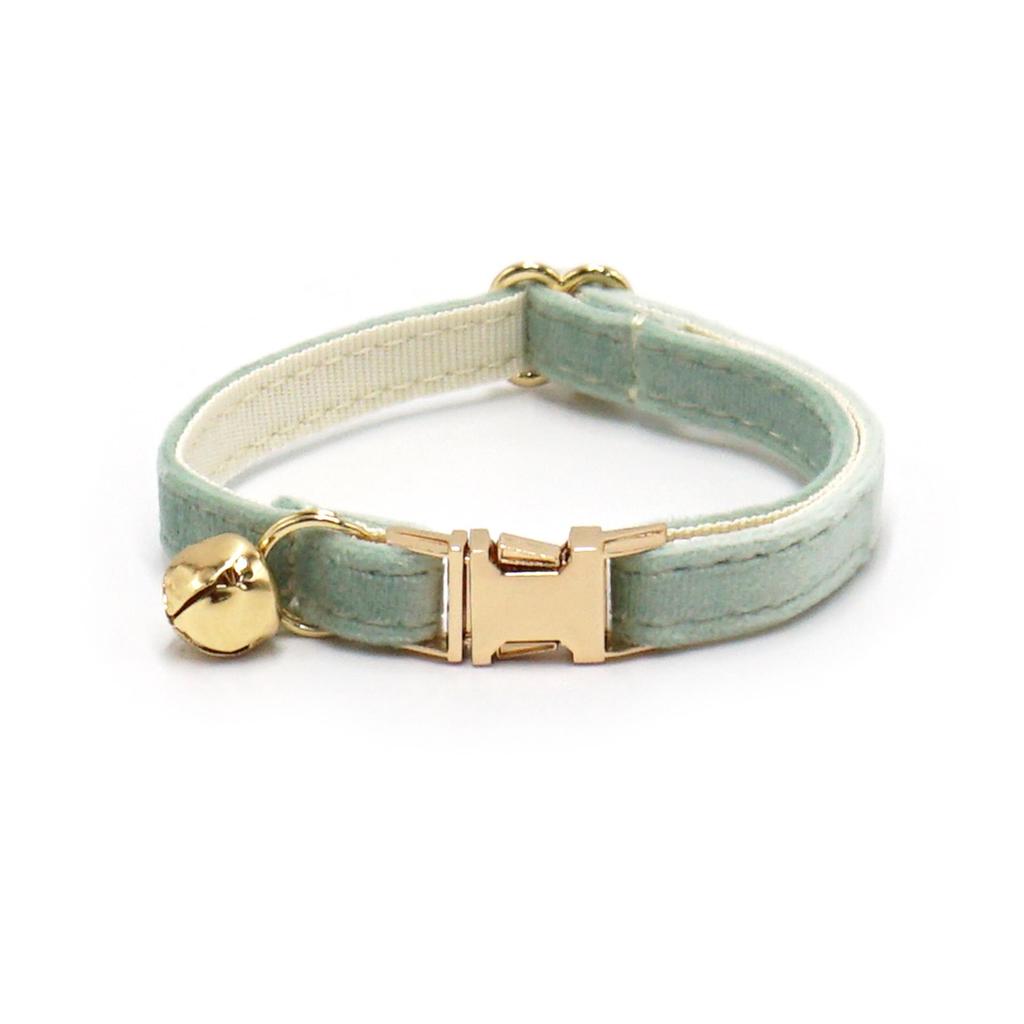 Adjustable White Tea Velvet Cat Collar with Bell - Cute & Comfy Pet Collar