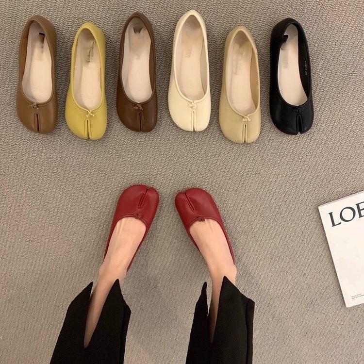 Women Cozy Leather Flats Split Hoof Toe Loafers Femme Mary Jeans Mocasines Ladies Ballerina Shoe