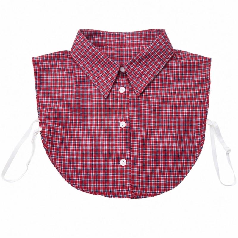 Check Pattern Detachable Faux Collar Shirt Collar Insert for Sweatshirt Layering with Pointed Collar and Front Style