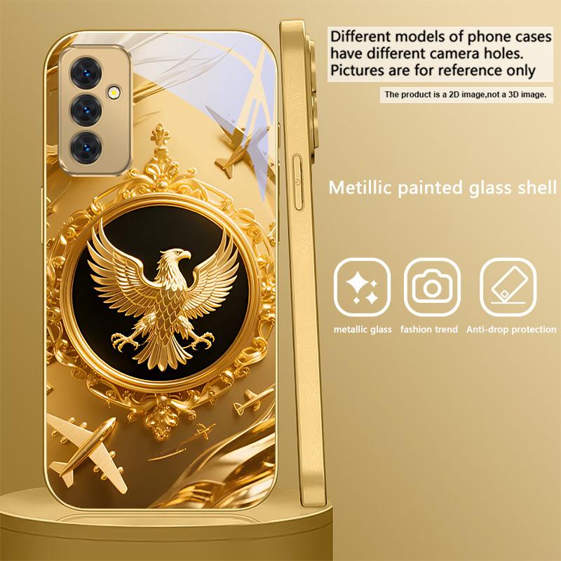 Gorgeous golden airplane For Samsung Galaxy S 21 S22 S23 Plus S24 Ultra S20 FE 25Ultra S21+ S9+ 22Plus Golden glass phone case