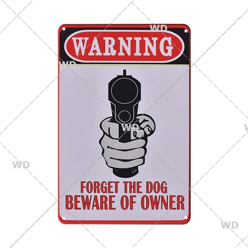 Retro Vintage Beware Of Dog Warning Vintage Tin Signs Caution Metal Plate Metal Poster Plaque For Club Home Pub Bar Wall Decor
