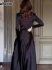 Summer New Arrivals Solid Long Sleeve Slim Fit Lace Trim Vintage Elegant Dress Formal Gown