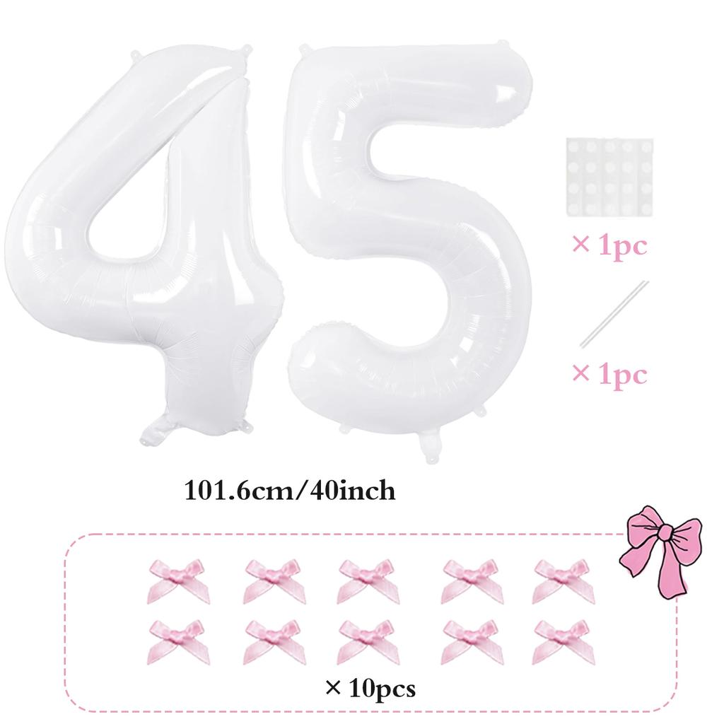2pcs101.6cm Pink Bow Decoration White Digital Balloon for Birthday Anniversary Wedding Graduation Season New Year Decoration