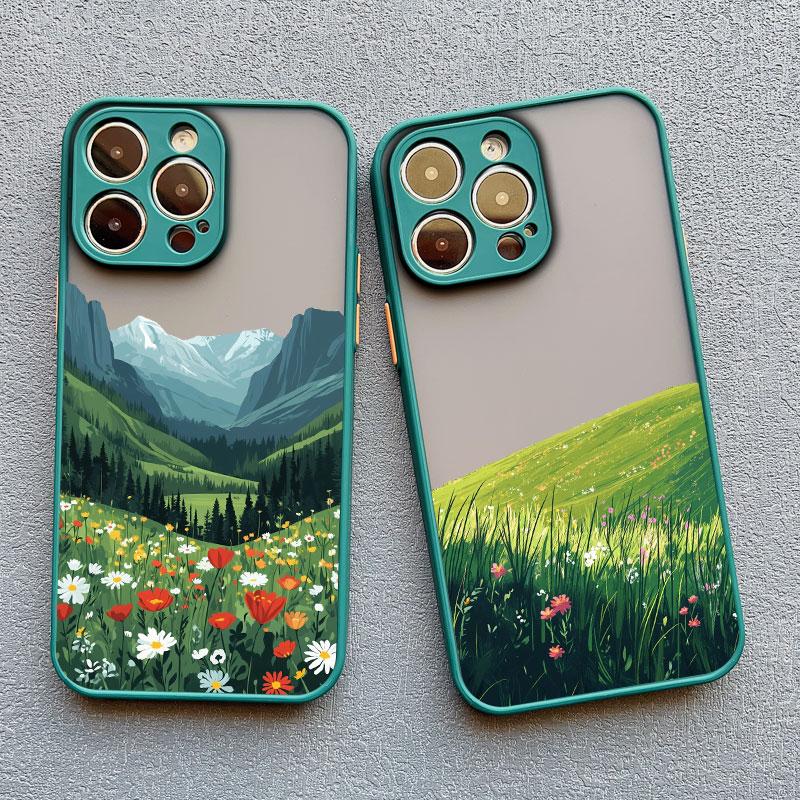 Colorful Wild Mountain Flower Field Phone Case For 17 16 15 14 Pro Max Plus 13 12 Mini 11 Pro Max Shockproof Protective Covers