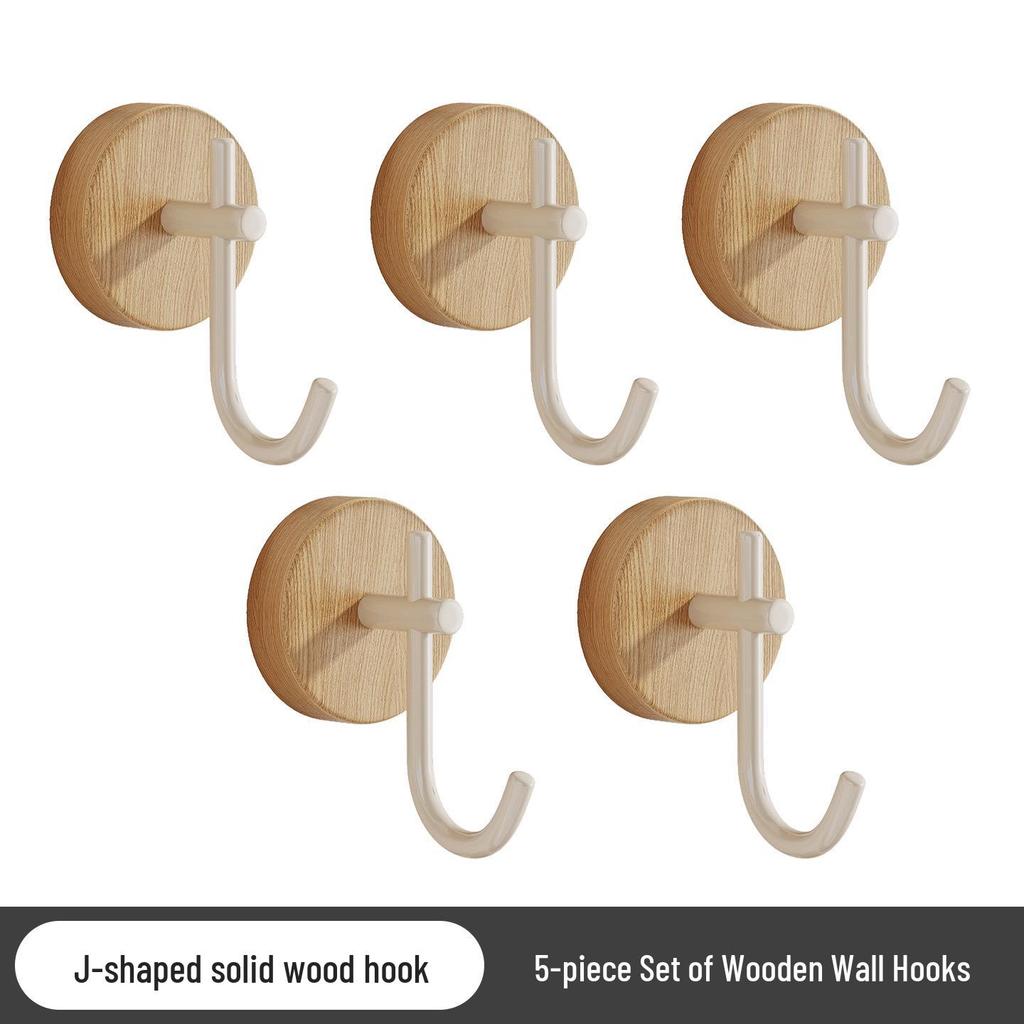 Walnut Solid Wood Door Hook, Nail-Free Wall-Mounted Clothes Hanger for Bedroom Decor