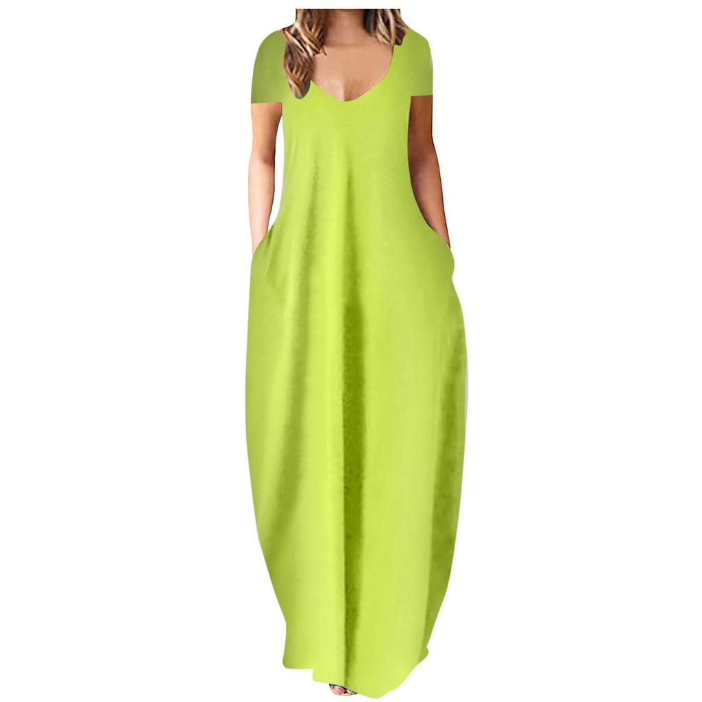 Summer hot sale large size women's clothing solid color sexy deep V-neck short-sleeved dress women