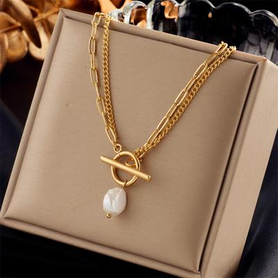 Stainless Steel Vintage Baroque Simulation Pearl Pendant Necklace for Women Clavicle Chain Jewelry Gifts