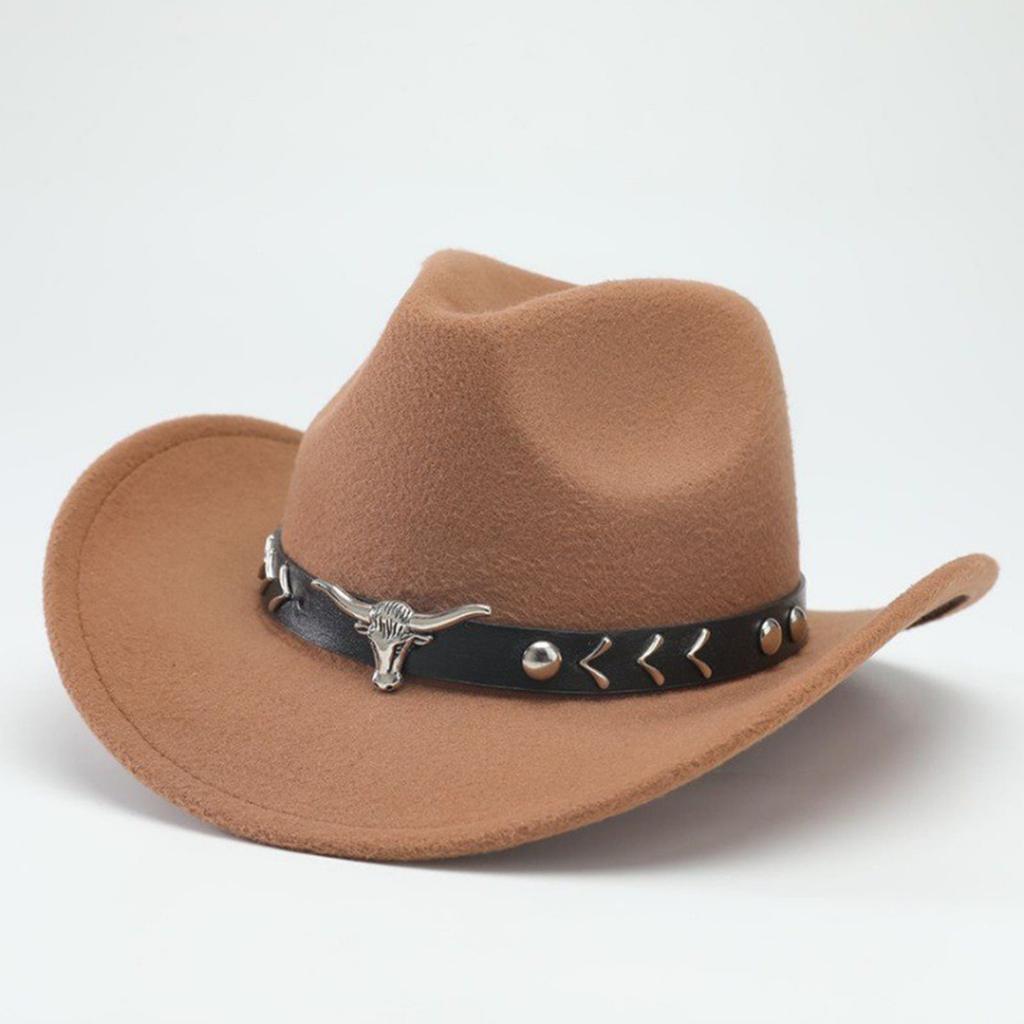 Westlicher Cowboyhut, Ethnisch, Woll-Zylinderhut für Herren und Damen, Kuhkopf-Jazzhut