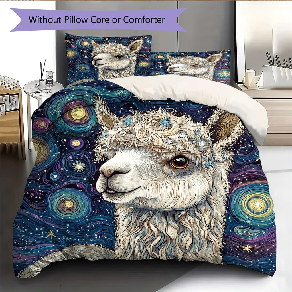 Biancheria da letto con motivo alpaca Decorazione per la casa Regalo di compleanno (1 * copripiumino + 2 * federa, senza nucleo)