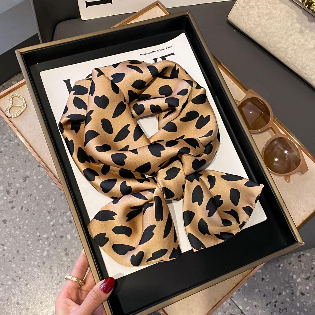 Luxury Women Elegant Boho-Chic Print Scarf Headband Neckerchief Foulard Female Hair Scarfs Neck Tie Skinny Scarves Soft Satin