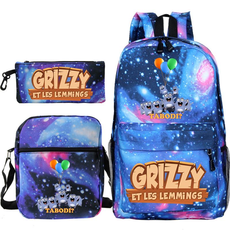 Printed primary and secondary school students backpack shoulder bag pencil bag three-piece combination