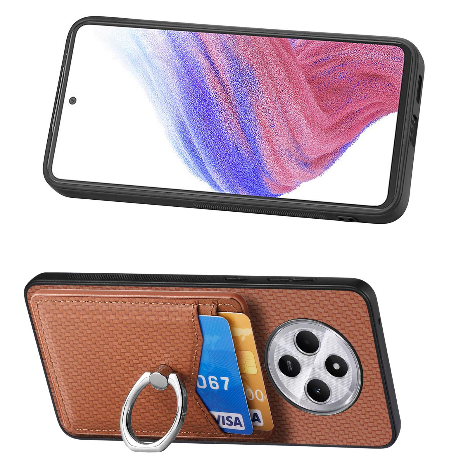 

Phone Case For Xiaomi Redmi 14C 4G/14R 5G/Poco C75 4G Back Cover with Card Slots Ring Holder Kickstand Brown