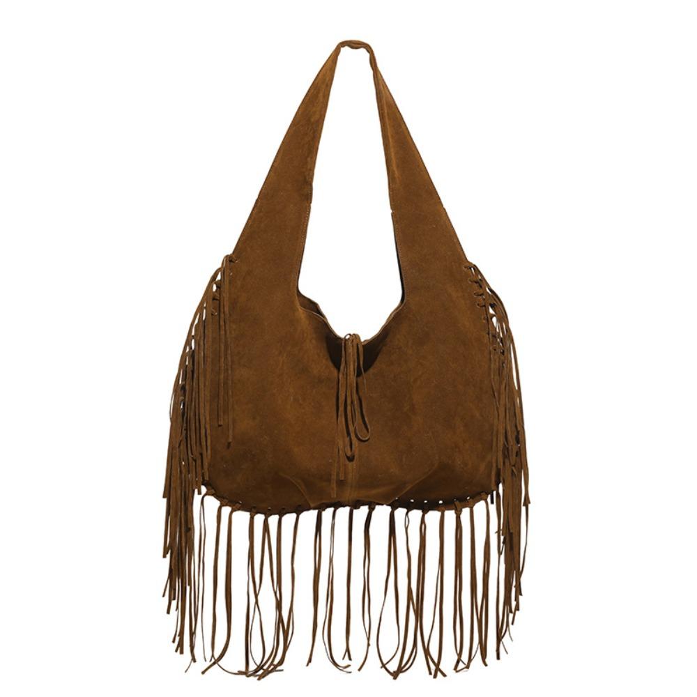 Solid Color Suede Handbag Tote Bag Underarm Packs Casual Tassel Shoulder Bag  Travel