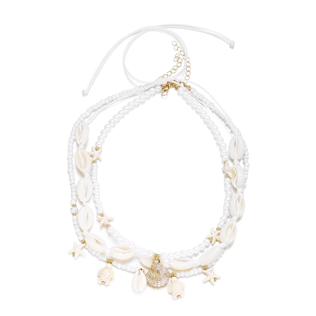 Shell Turtle Starfish Imitation Pearl Seed Bead Necklace 3-Piece Set Stacking Beach Vacation Style Accessory Daily Accessory