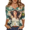 Women's Tops Three-quarter Sleeve Shirt V-neck Loose Casual Shirt Character Printed T-shirt