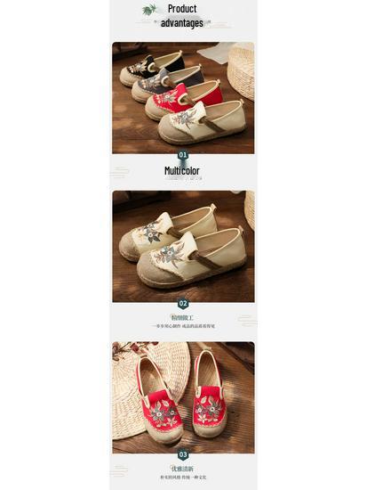 2025 Handmade Women's Old Beijing Embroidered Cloth Shoes with Soft Sole & Hemp Edge, Ethnic Low-Cut Style