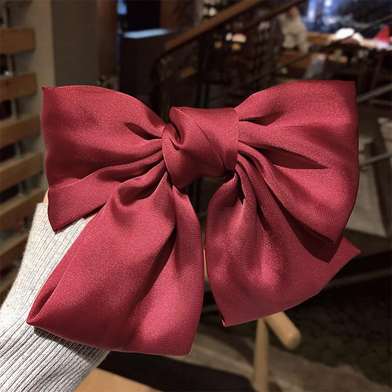 1PC Red Big Bow Headwear Hair Accessories Girl Temperament Back Hair Clip Spring Clips Korean Satin Hairpin Rubber Bands