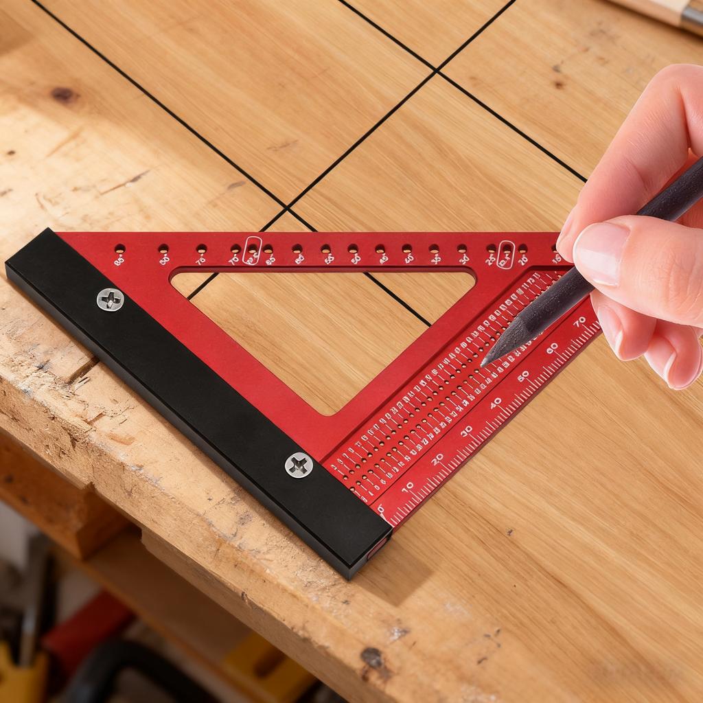 Precision Aluminum Alloy Carpenter Square 90° Triangle Ruler with Hole Positioning - Multi-Functional Measuring & Marking Tool