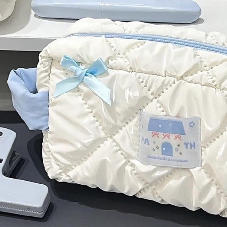 Aesthetic Pen Bag Lovely Bows Pencil Case Makeup Bag Cartoon Pen Case Large Capacity Pencil Bag School Office Supplies