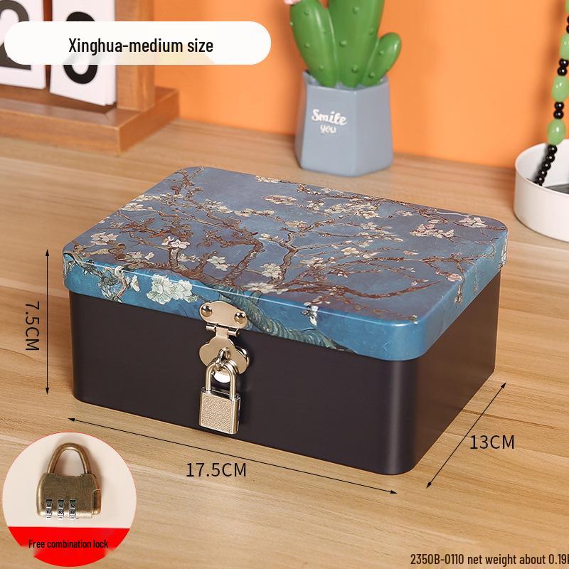 Lockable Retro Tin Box for Cosmetics, Documents, and Jewelry Storage