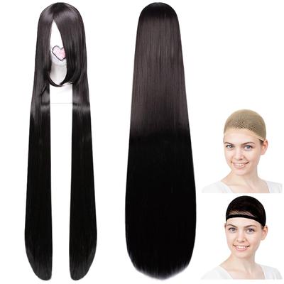 CaseEden Cosplay Wig, Long Hair, 120cm, Heat Resistant, Black Hair, Includes 2 Wig Nets