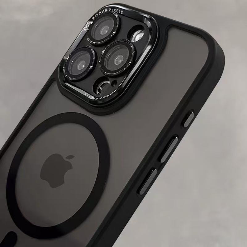 Luxury Magnetic Metal Lens Bumper Protection Case For iPhone16 15 14 13 12 11 17 Pro Max 16Plus Wireless Charge Hard Clear Cover