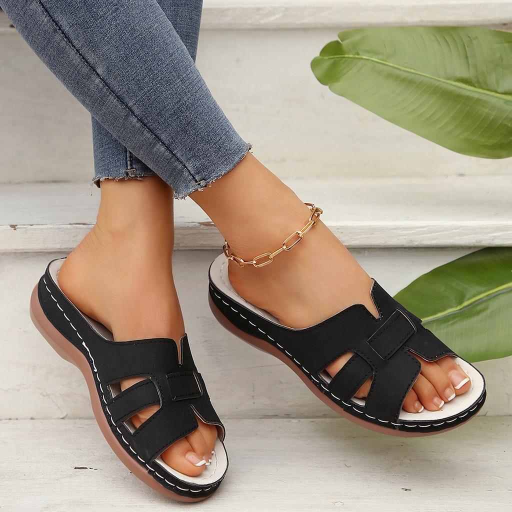Wish Summer Womens Open Toe Slip On Sandals With Thick Sole For Beach And Casual Wear