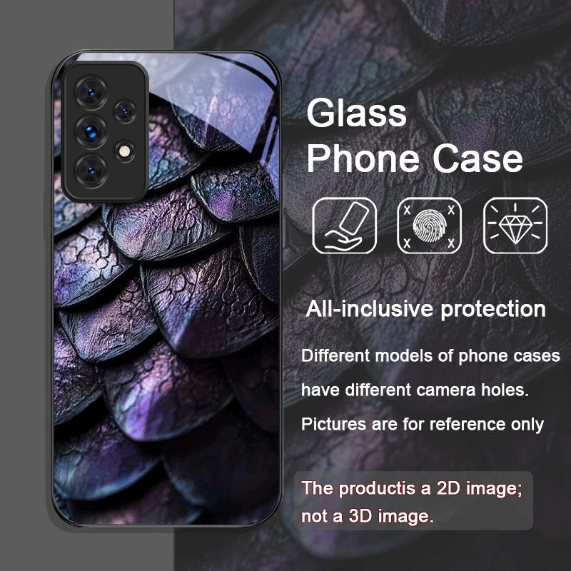 Creative Black Golden Scale Texture Printed Tempered Glass Phone Case for Samsung Galaxy A56 A55 A54 A53 A52 A36 A16 A14 Covers